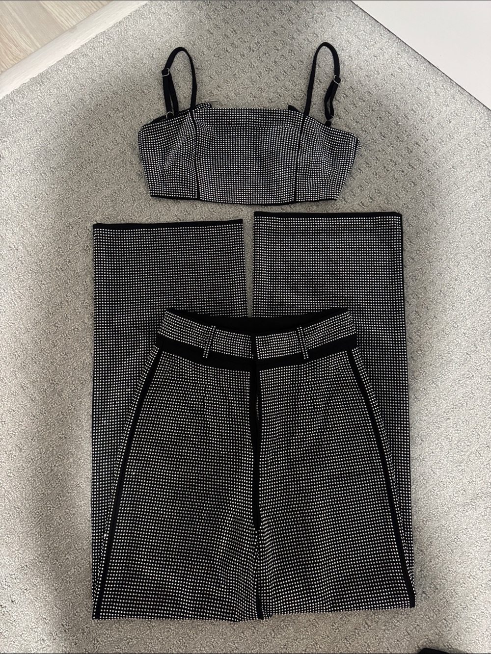 12th Tribe Black Micro-Checked Straight Leg Pants